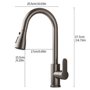 Virtuvės čiaupas su ištraukiamu purkštuvu, plastmasinis korpusas, keraminis vožtuvas, vieno jungimo dizainas, 360° pasukimas