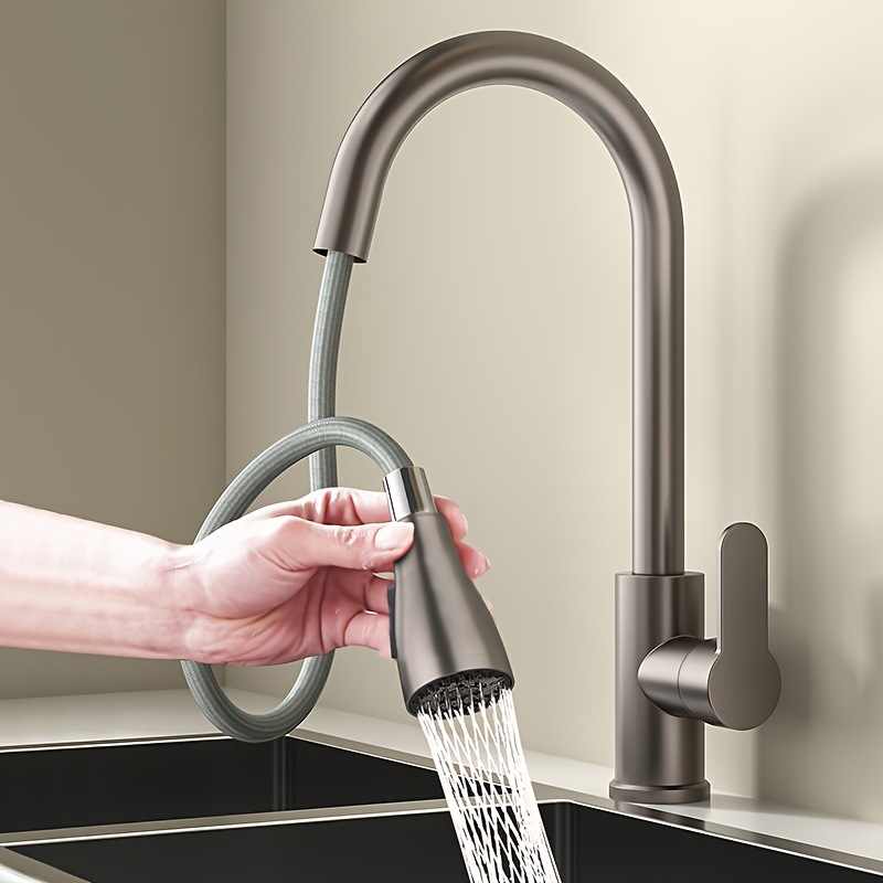 Virtuvės čiaupas su ištraukiamu purkštuvu, plastmasinis korpusas, keraminis vožtuvas, vieno jungimo dizainas, 360° pasukimas