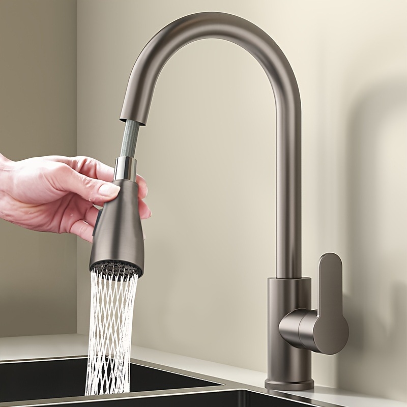 Virtuvės čiaupas su ištraukiamu purkštuvu, plastmasinis korpusas, keraminis vožtuvas, vieno jungimo dizainas, 360° pasukimas