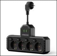 Prelungitor USB, stil european, priză de perete cu 3 prize, standard UE (3 prize, 100-250V, 10A, 2500W)