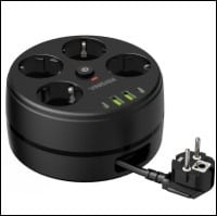 VINISEM întrerupător cu 3 prize, montat pe perete, USB, mecanism de gestionare a cablurilor retractabil, 100-250V, 10A, 2500W