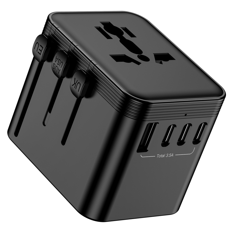 OULIYO Μετατροπέας ταξιδιού – EU/UK/US βύσματα, πολυλειτουργική πρίζα με USB, CE/FCC/ROHS πιστοποιημένο