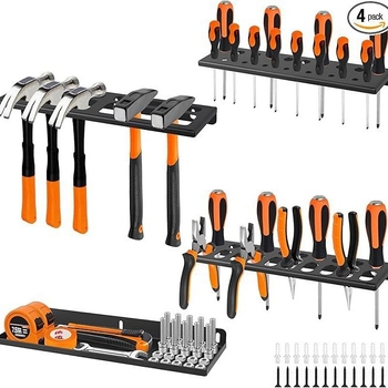 Organizator de unelte montat pe perete cu suport pentru șurubelnițe, clește și ciocan | Metal, 1 nivel, stil minimalist modern