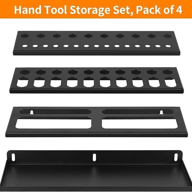 Organizator de unelte montat pe perete cu suport pentru șurubelnițe, clește și ciocan | Metal, 1 nivel, stil minimalist modern