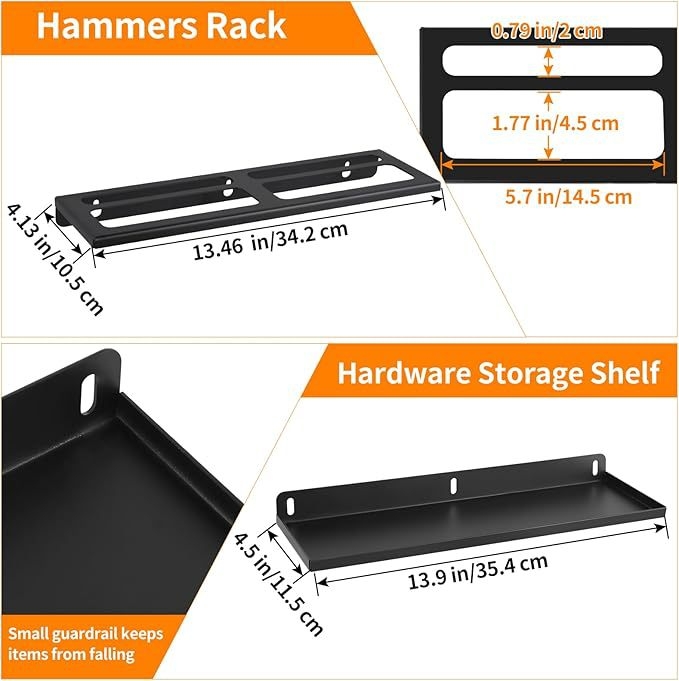 Organizator de unelte montat pe perete cu suport pentru șurubelnițe, clește și ciocan | Metal, 1 nivel, stil minimalist modern
