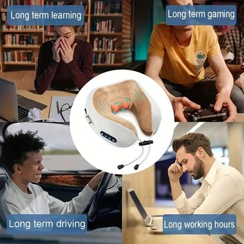 Масажна възглавница U-shaped, паметна пяна, преносима за пътуване с автомобил, електрически масаж за шията, покритие от чист памук