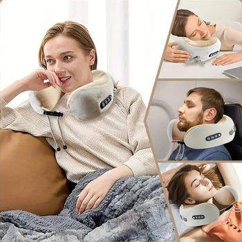 Масажна възглавница U-shaped, паметна пяна, преносима за пътуване с автомобил, електрически масаж за шията, покритие от чист памук