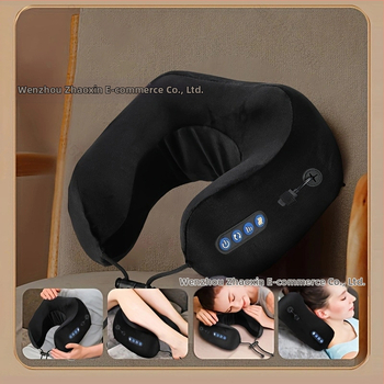 Pernă electrică de masaj în formă de U pentru gât, cu 2 capete de masaj, 3 viteze, încălzire și frământare, reîncărcabilă