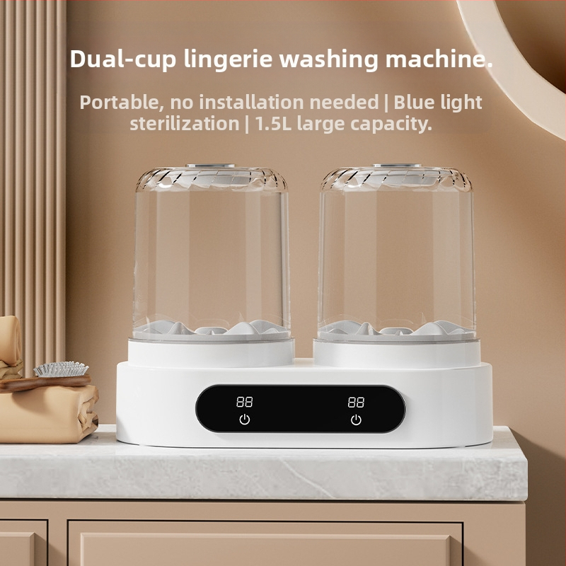 Washing Cup με δύο αποσπώμενα διαμερίσματα, αποσπώμενος σχεδιασμός, μοντέλο N-09; τροφοδοσία USB 5V, 15W; μηχανική λειτουργία; χρονόμετρο έως 2 ώρες; κατάλληλο για εσώρουχα και κάλτσες