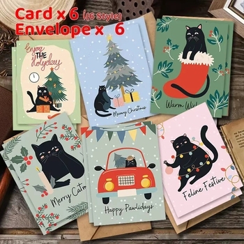 Κάρτες Ευχών με Θέμα Γάτας για τα Χριστούγεννα και την Πρωτοχρονιά — Χαρτόνι Κάρτας, Εκτύπωση, Στυλ Απλό Μοντέρνο, Κατάλληλες για Γενέθλια, Επετείου