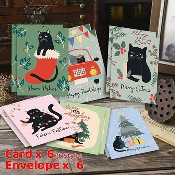 Κάρτες Ευχών με Θέμα Γάτας για τα Χριστούγεννα και την Πρωτοχρονιά — Χαρτόνι Κάρτας, Εκτύπωση, Στυλ Απλό Μοντέρνο, Κατάλληλες για Γενέθλια, Επετείου