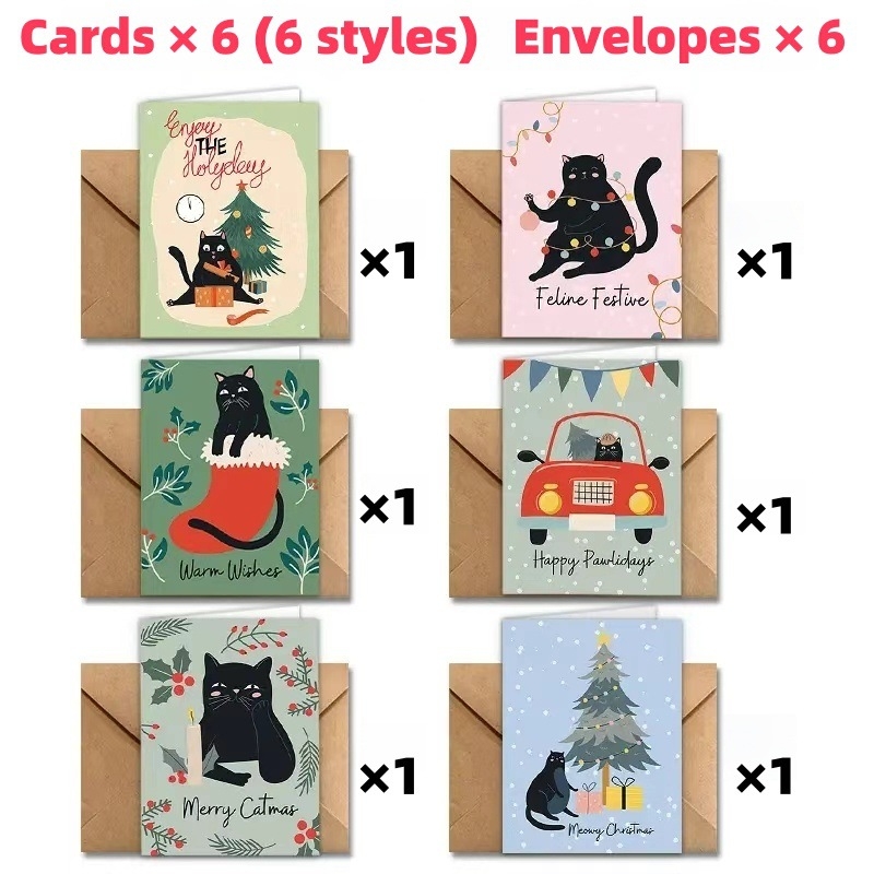 Κάρτες Ευχών με Θέμα Γάτας για τα Χριστούγεννα και την Πρωτοχρονιά — Χαρτόνι Κάρτας, Εκτύπωση, Στυλ Απλό Μοντέρνο, Κατάλληλες για Γενέθλια, Επετείου