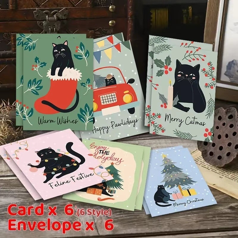 Κάρτες Ευχών με Θέμα Γάτας για τα Χριστούγεννα και την Πρωτοχρονιά — Χαρτόνι Κάρτας, Εκτύπωση, Στυλ Απλό Μοντέρνο, Κατάλληλες για Γενέθλια, Επετείου