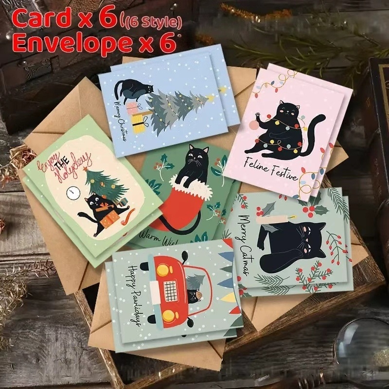 Κάρτες Ευχών με Θέμα Γάτας για τα Χριστούγεννα και την Πρωτοχρονιά — Χαρτόνι Κάρτας, Εκτύπωση, Στυλ Απλό Μοντέρνο, Κατάλληλες για Γενέθλια, Επετείου