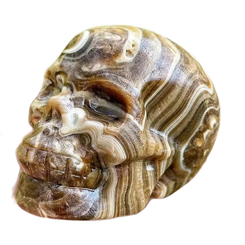 Csokoládé kalcitból készült kristály koponya dísz – faragott koponya, amerikai stílus, papírdobozos csomagolás