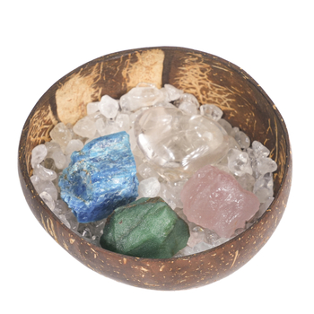 Κρυστάλλινο διακοσμητικό αντικείμενο προβολής (τύπος κρυστάλλου: κρύσταλλο; εμφάνιση: συντριμμένος λίθος; υλικό: κελύφος καρύδας)