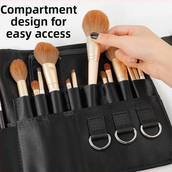 Σετ πινέλων μακιγιάζ σε ζώνη μέσης, 20 τεμάχια; Θήκη αποθήκευσης με φερμουάρ; Λαβή από Oxford ύφασμα; Μήκος τρίχας 24,5 cm; Συνολικό μήκος 24,5 cm