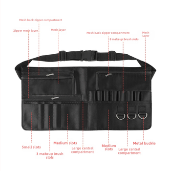 Σετ πινέλων μακιγιάζ σε ζώνη μέσης, 20 τεμάχια; Θήκη αποθήκευσης με φερμουάρ; Λαβή από Oxford ύφασμα; Μήκος τρίχας 24,5 cm; Συνολικό μήκος 24,5 cm