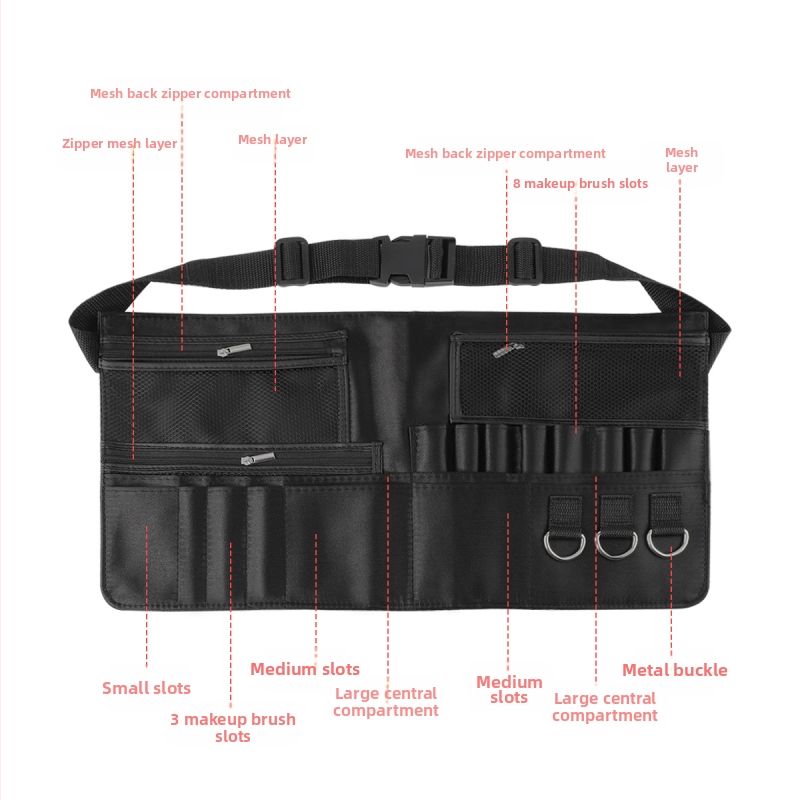 Комплект четки за грим в поясна чанта, 20 броя; чанта за съхранение с дръжка от Oxford плат; дължина на косъма 24,5 cm; обща дължина 24,5 cm