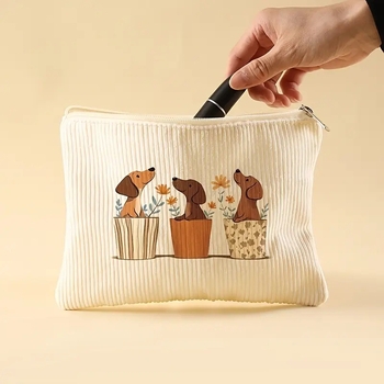 Чанта за грим от Corduroy, принт с животни и цветя, подплата от Polyester, дишаща, ултра лека и разширяема