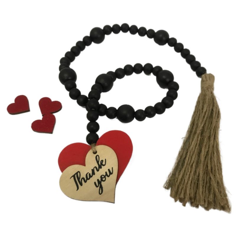 Ξύλινο κρεμαστό με διπλή καρδιά για την Ημέρα της Μητέρας, διακοσμητικό σκοινί με χάντρες – DIY