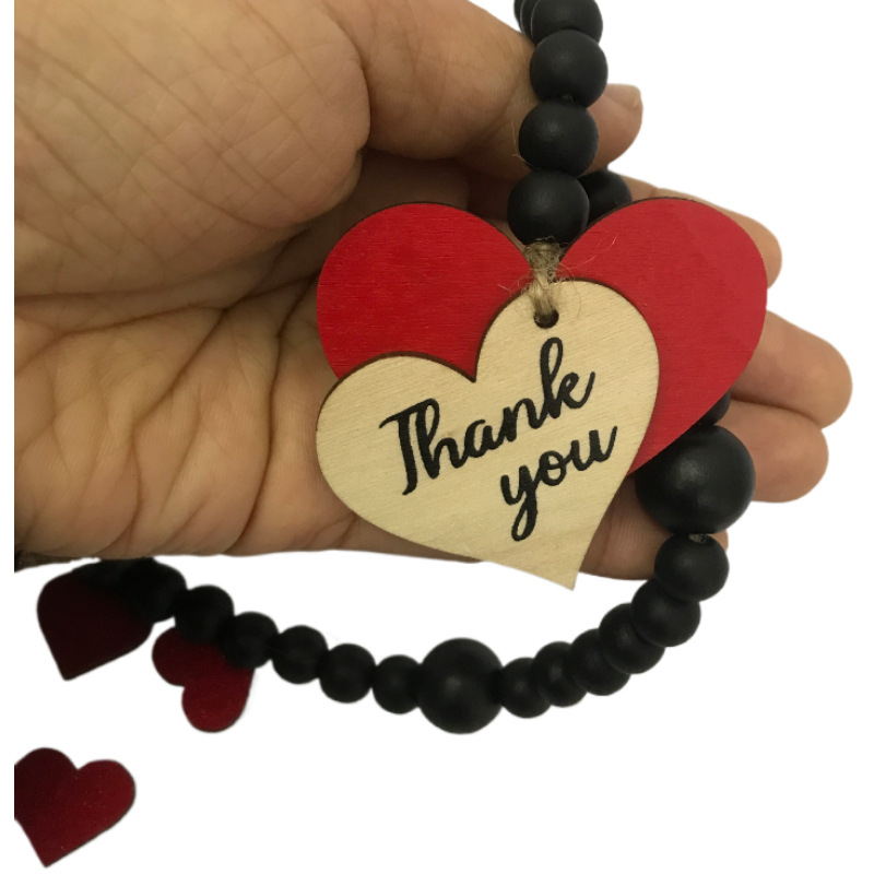 Ξύλινο κρεμαστό με διπλή καρδιά για την Ημέρα της Μητέρας, διακοσμητικό σκοινί με χάντρες – DIY