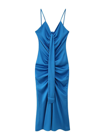 Μακρύ φόρεμα με τιράντες, V-λαιμό, ψηλή μέση, στυλ τιράντες για καθημερινή μετακίνηση