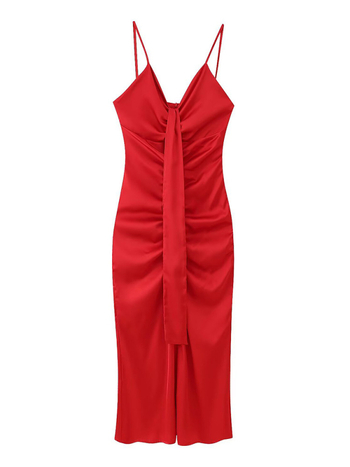 Μακρύ φόρεμα με τιράντες, V-λαιμό, ψηλή μέση, στυλ τιράντες για καθημερινή μετακίνηση