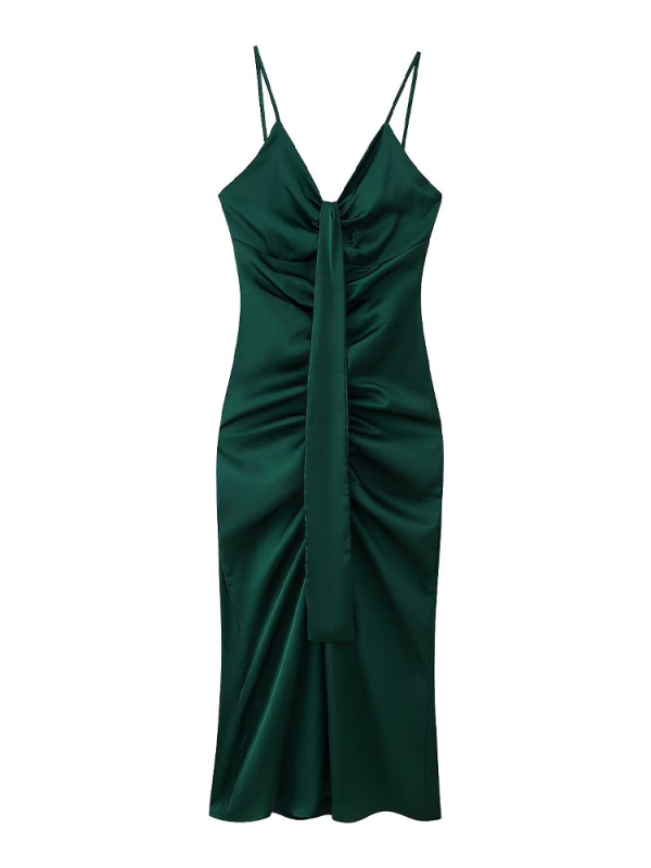 Ilga kleita ar siksnām, V-veida dekolte, augsts viduklis, siksnu stilam ikdienas braucieniem