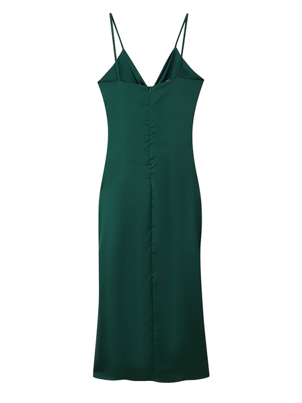 Ilga kleita ar siksnām, V-veida dekolte, augsts viduklis, siksnu stilam ikdienas braucieniem