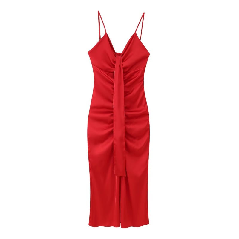 Ilga kleita ar siksnām, V-veida dekolte, augsts viduklis, siksnu stilam ikdienas braucieniem