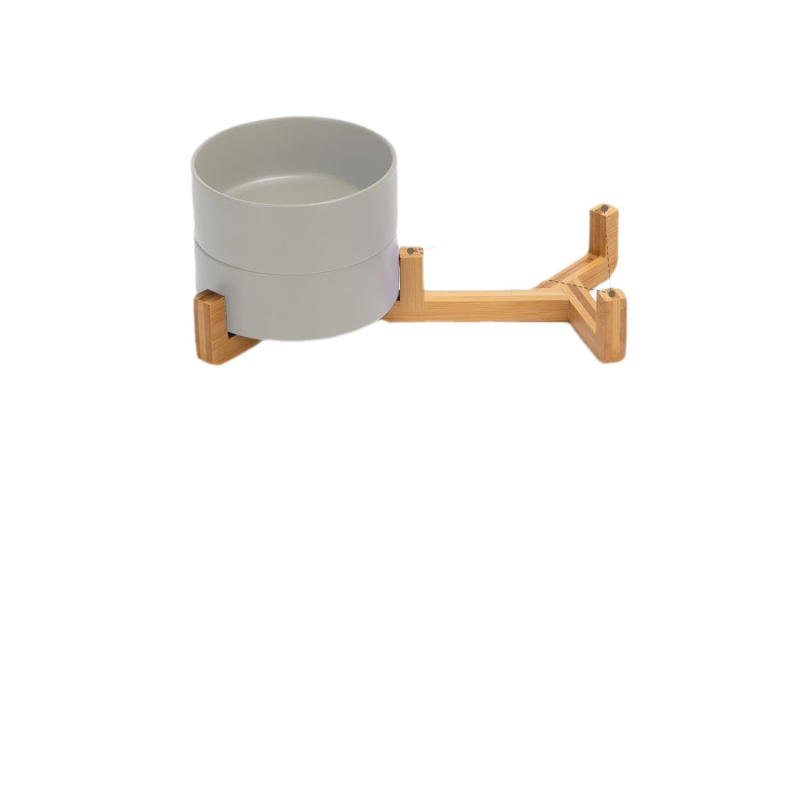 Kerámiás macska tál integrált fa kerettel – kettős tál, csúszásmentes, felborulás elleni védelemmel; márka huachuang, kód 011, háziállatokhoz
