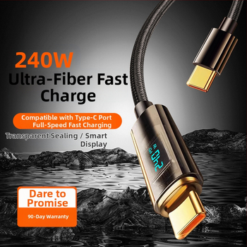 Type-C 240W καλώδιο δεδομένων με ψηφιακή οθόνη γρήγορης φόρτισης, μονό βύσμα, ύφασμα πλεκτό, για Huawei, Xiaomi και Apple κινητά και φορητούς υπολογιστές