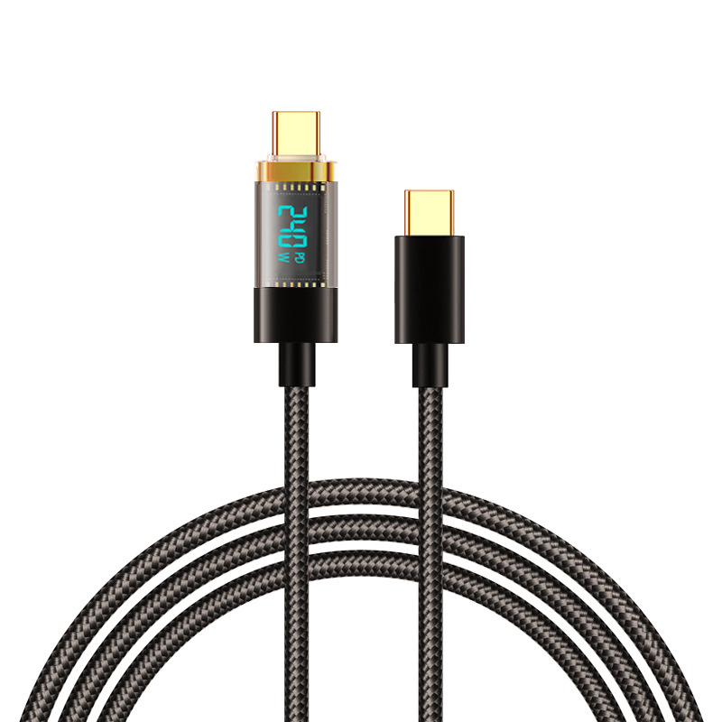 Type-C 240W καλώδιο δεδομένων με ψηφιακή οθόνη γρήγορης φόρτισης, μονό βύσμα, ύφασμα πλεκτό, για Huawei, Xiaomi και Apple κινητά και φορητούς υπολογιστές
