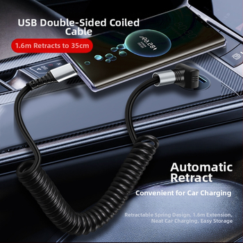 3D γωνιώδες καλώδιο αυτοκινήτου με 3D γωνία και разтеглящ механизъм για Apple iPhone 15 Type-C, Lightning & Type-C, 100W γρήγορη φόρτιση, χαλκός πυρήνας, σιλικόνη