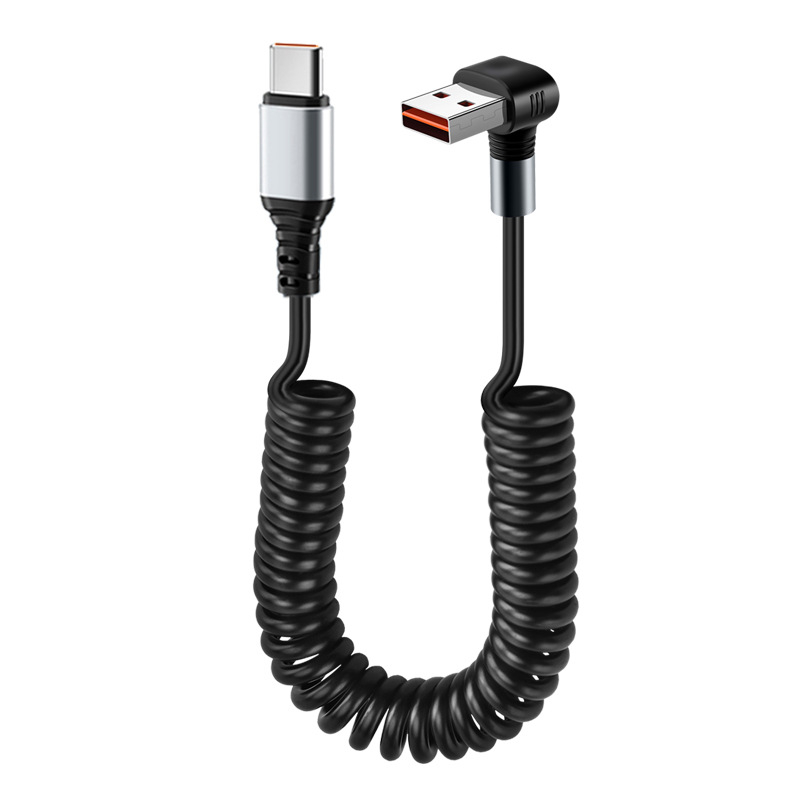 3D γωνιώδες καλώδιο αυτοκινήτου με 3D γωνία και разтеглящ механизъм για Apple iPhone 15 Type-C, Lightning & Type-C, 100W γρήγορη φόρτιση, χαλκός πυρήνας, σιλικόνη