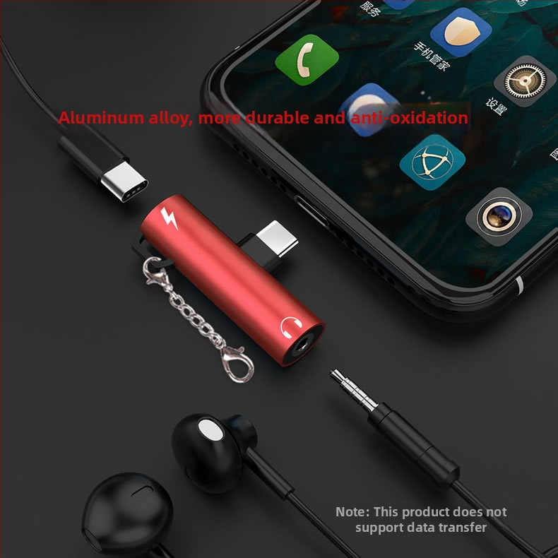 Type-C adaptér pre slúchadlá s 3,5 mm zvukovým výstupom a USB-C nabíjaním pre telefóny s jedným portom Type-C