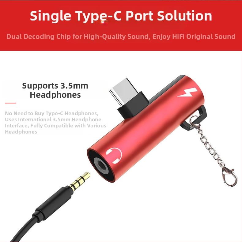 Type-C adaptér pre slúchadlá s 3,5 mm zvukovým výstupom a USB-C nabíjaním pre telefóny s jedným portom Type-C
