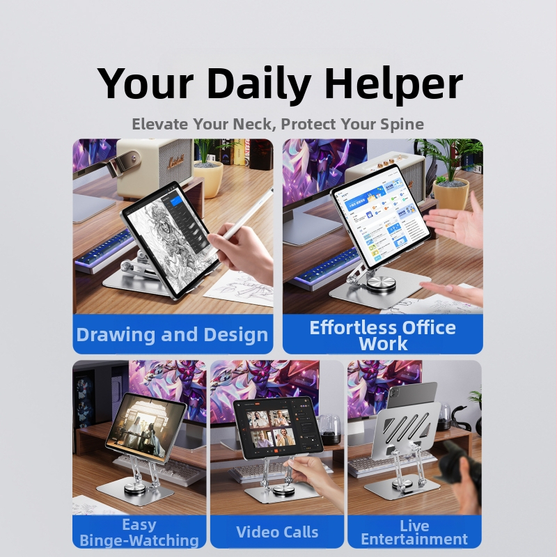360° въртяща се поставка за таблет — настолен държач, сгъваема, алуминиева сплав, модел P001