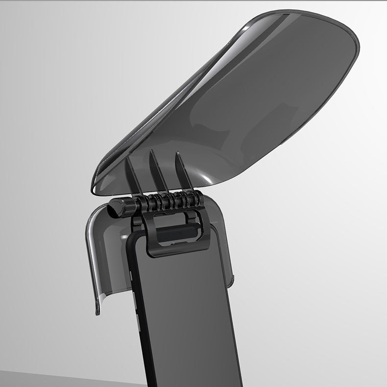 Első szélvédőhöz illeszkedő mobilszemvédő klipsz, PC anyag, snap-in telepítés, összecsukható, több-irányú kialakítás, univerzális illeszkedés