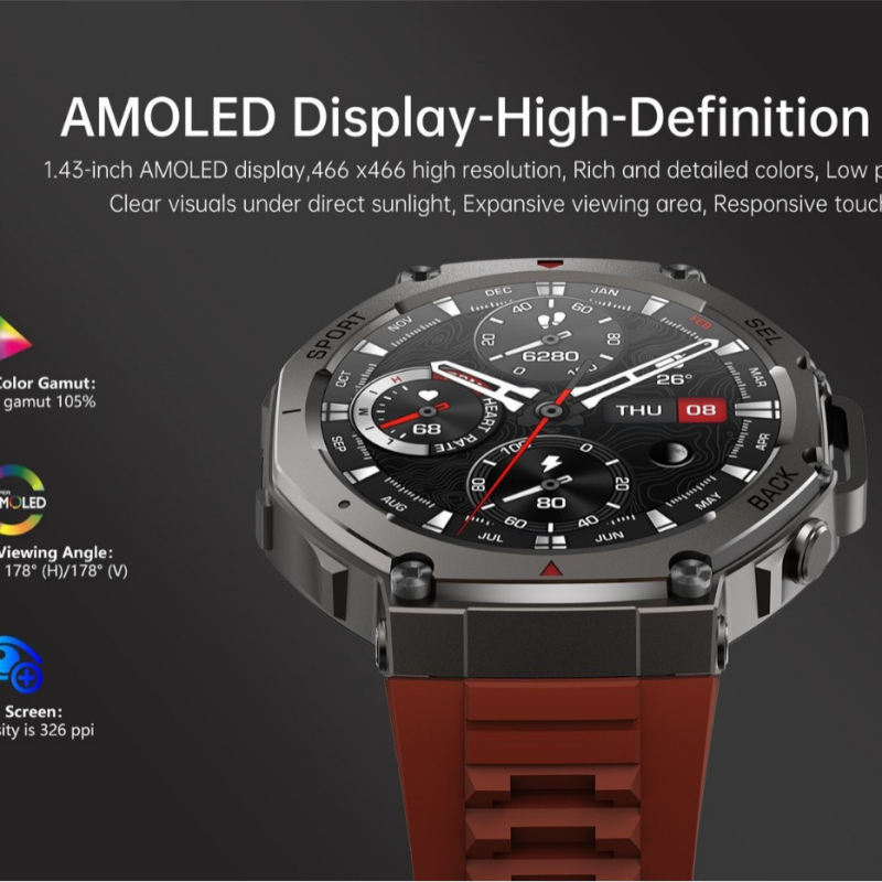 DM58 smartwatch cu afișaj IPS, curea din silicon, autonomie baterie 7-14 zile, apel Bluetooth, rezistent la apă pentru uz zilnic