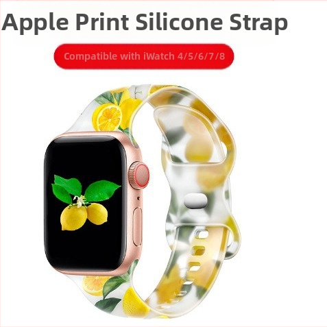 Λουράκι Apple Watch από σιλικόνη, Διαφανές με εκτυπωμένο μοτίβο, Συμβατό με iWatch7-1 S9, Άνοιξη 2024, Στυλ λογοτεχνικό ρετρό