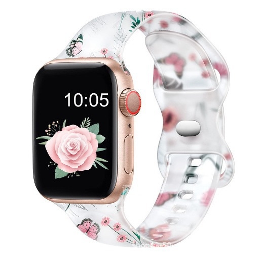 Λουράκι Apple Watch από σιλικόνη, Διαφανές με εκτυπωμένο μοτίβο, Συμβατό με iWatch7-1 S9, Άνοιξη 2024, Στυλ λογοτεχνικό ρετρό