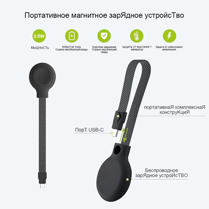 Bežični punjač za Apple Watch s USB kabelom, brzo magnetsko punjenje, kompaktan za putovanja, izlaz 1 A / 3,5 W