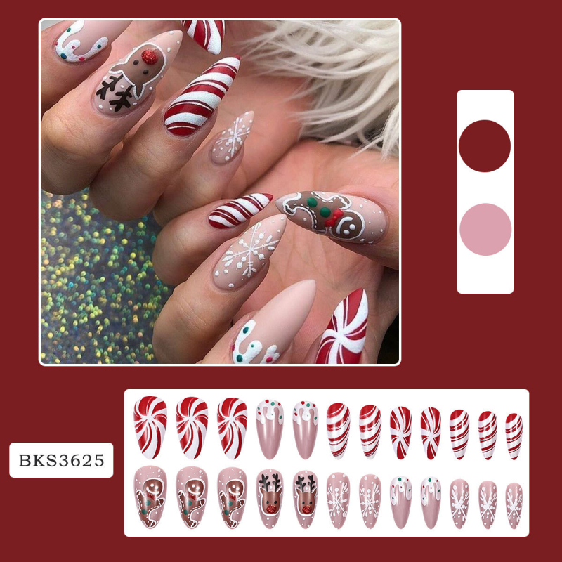 Αυτοκόλλητα νυχιών: χριστουγεννιάτικος καρό μπισκότο-άνθρωπος, στυλ Instagram, φοριέται, σε ευρωπαϊκό και αμερικανικό στυλ, γιορτινά νύχια