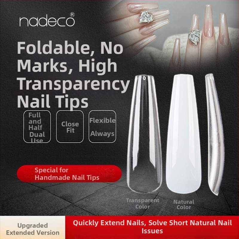 Nadeco plasturi pentru unghii false – formă trapezoidală, model cu fluture, stil minimalist, unghii transparente