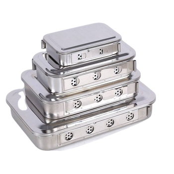 Кутия за игли от 304 медицинска неръждаема стомана, дезинфекционна кутия с капак, перфорирана тава за инструменти за акупунктура, устойчива на йодофор