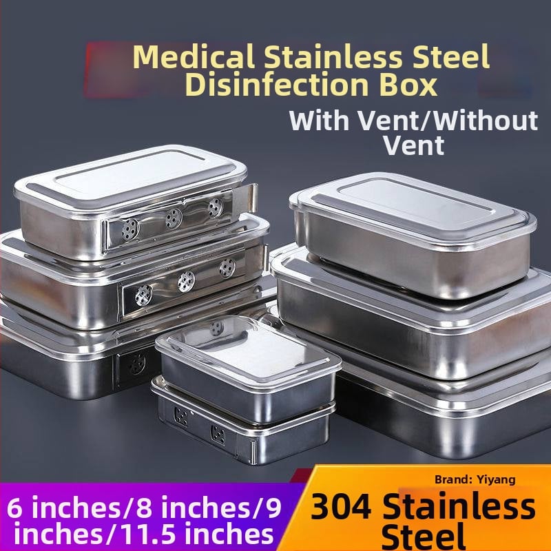 304 orvosi rozsdamentes acélból készült tűsdoboz, fertőtlenítő doboz fedele, perforált eszköztál akupunktúrához, jodofor-ellenálló