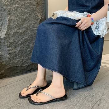 Γυναικείες σανδάλια τύπου thong, Κορεατικό στυλ, PU άνω μέρος, Ίσια σόλα, Καλοκαίρι 2025