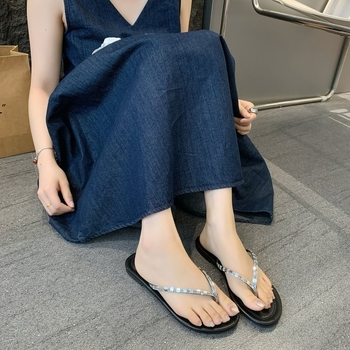 Γυναικείες σανδάλια τύπου thong, Κορεατικό στυλ, PU άνω μέρος, Ίσια σόλα, Καλοκαίρι 2025